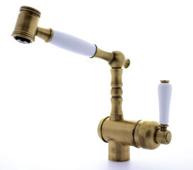 R202 092 - Mitigeur de cuisine Chambord, bec pivotant vieux bronze avec douchette extractible double jet
