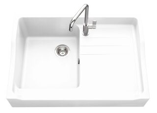 Timbre d'office Blanc - Evier &agrave; poser Esprit Chambord 1 bac, 1 &eacute;gouttoir coloris Blanc