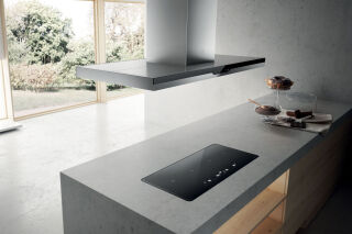 M&eacute;t&eacute;orite Island Inox et verre noir - Hotte en &icirc;lot Elica M&eacute;t&eacute;orite Island 120x60 cm coloris Inox et Verre noir