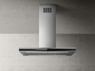 Ad&egrave;le Island Inox et verre noir - Hotte en &icirc;lot Elica Ad&egrave;le Island 90 cm coloris Inox et Verre noir