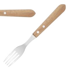 Fourchettes &agrave; steak manche en bois d'acacia 100% FSC Olympia 103mm (lot de 12)